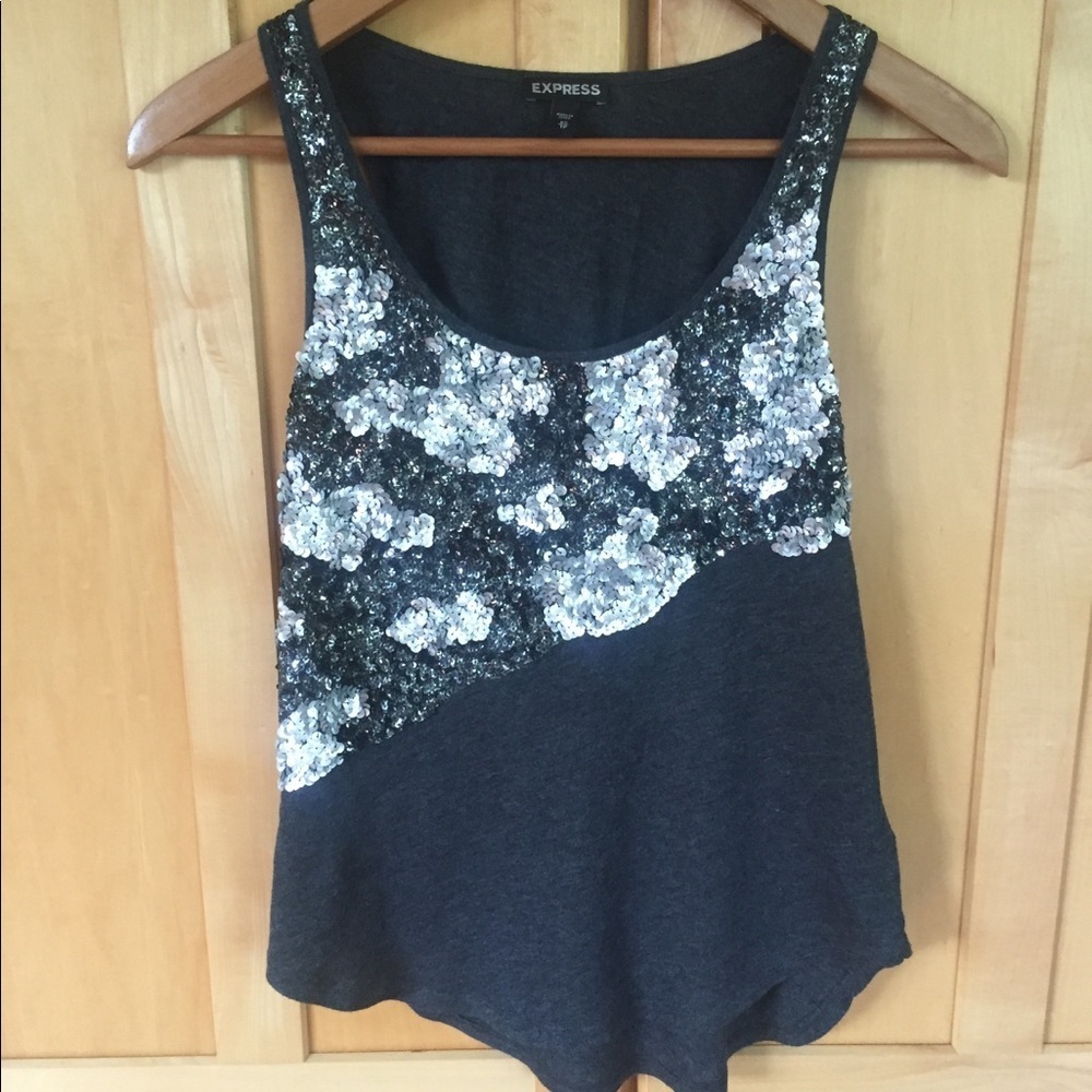 Express Dark Grey Silver Sleeveless Bling Top XS